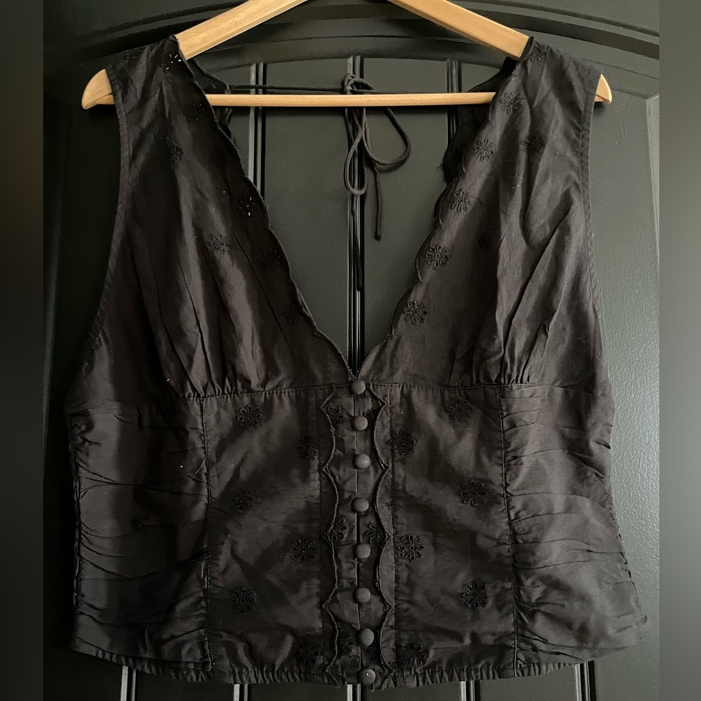NWT Free People Nolan Embroidered Crop Tank In Black